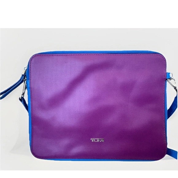 Tumi Prism Tech iPad Mini Tablet Crossbody Bag Color Block Blue Purple Pink - Picture 1 of 14